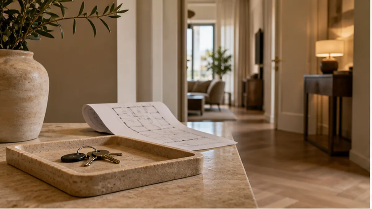 Scena editoriale realistica per quanto vale la mia casa se voglio venderla, con casa italiana, documenti e luce naturale
