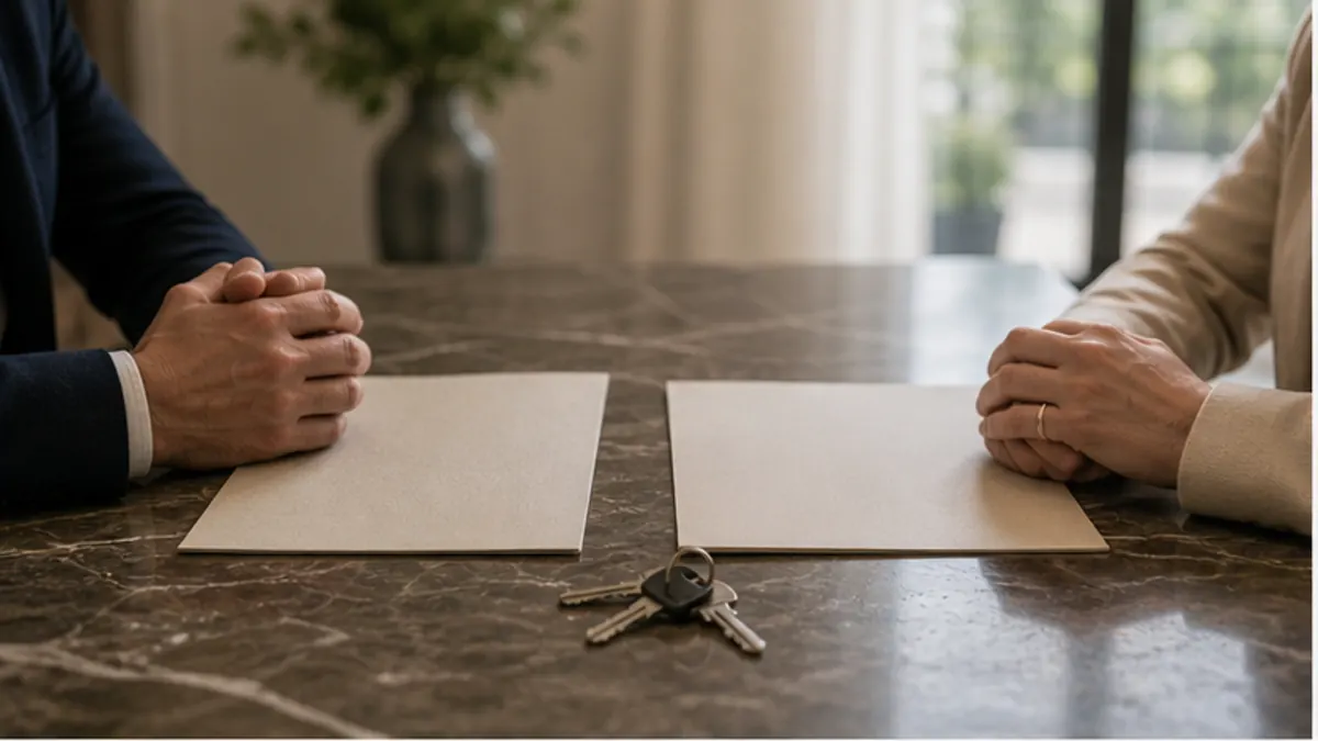 Scena editoriale realistica per come leggere il prezzo di un annuncio casa, con casa italiana, documenti e luce naturale
