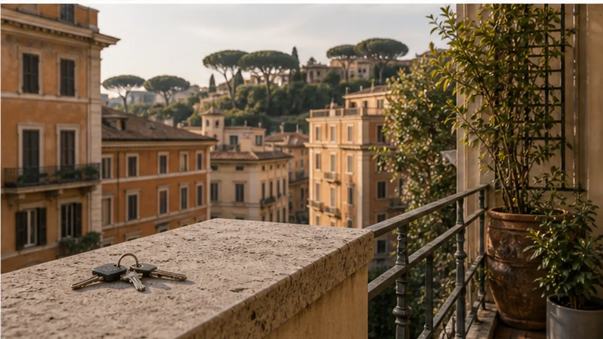 Scena editoriale realistica per report valutazione casa per proprietari, con casa italiana, documenti e luce naturale