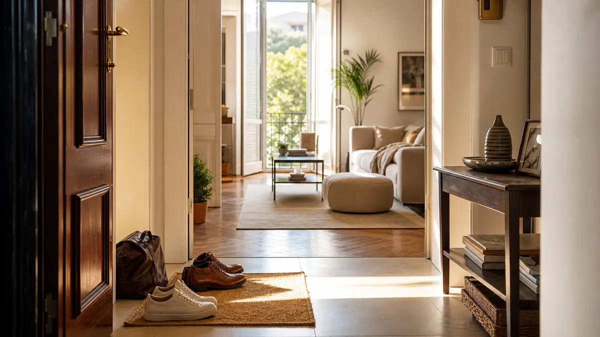 Scena editoriale realistica per prime visite casa e prezzo di vendita, con casa italiana, documenti e luce naturale